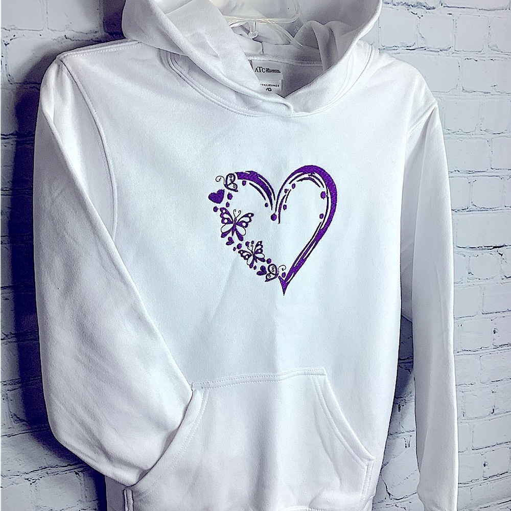 TC White Hoodie with Purple Heart Motif